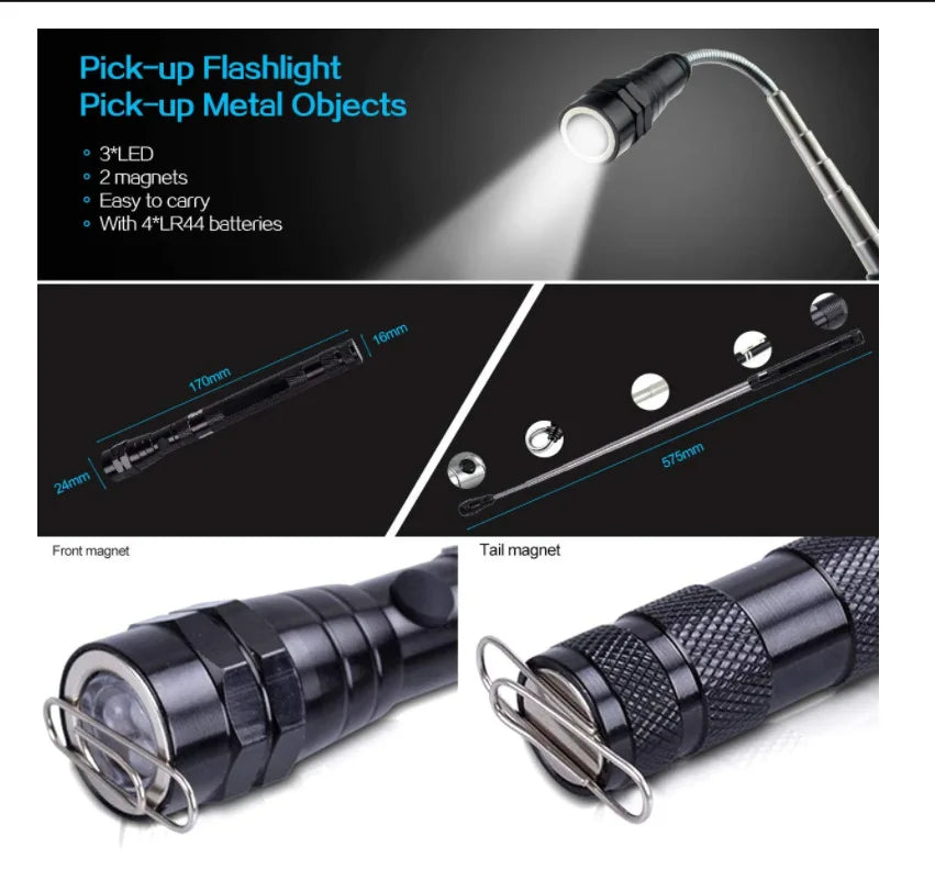 Telescopic Magnetic Pickup Flashlight