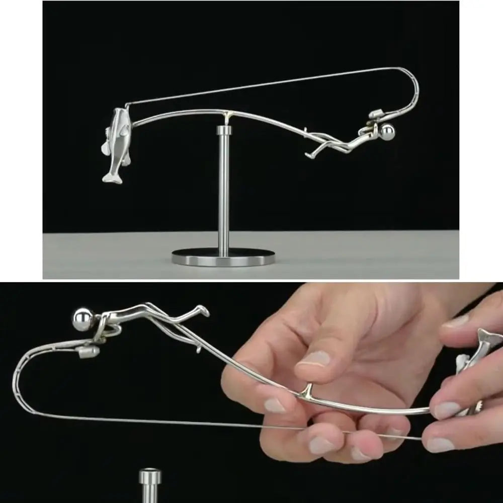 Handmade Kinetic Fishing Sculpture