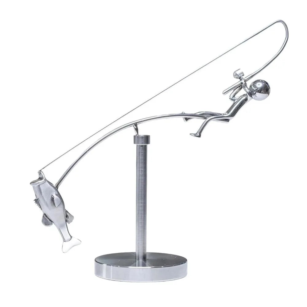 Handmade Kinetic Fishing Sculpture