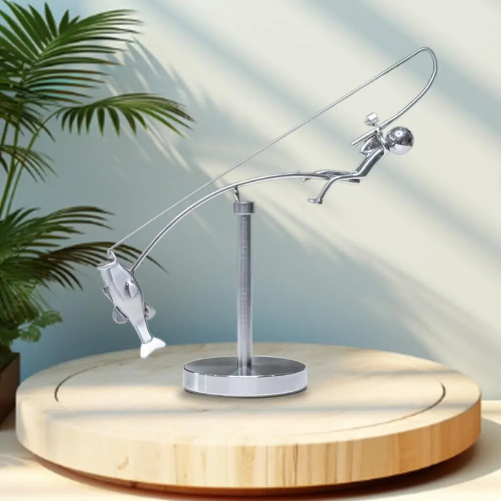 Handmade Kinetic Fishing Sculpture