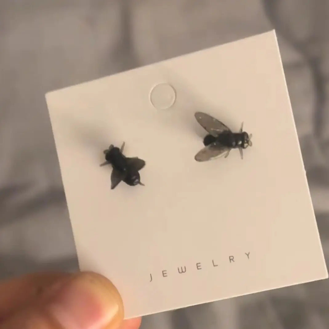 Funny Black Fly Stud Earrings