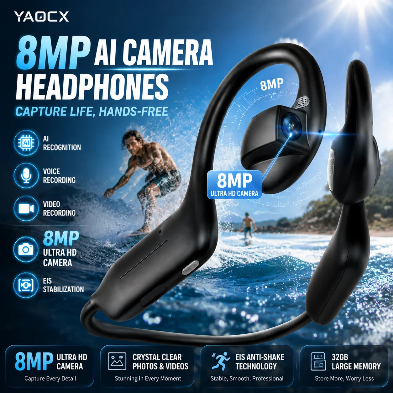 Smart AI Camera Bluetooth Headphones