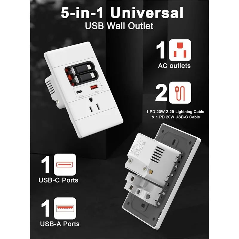 Multifunctional USB Wall Mounted American Socket