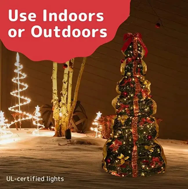 Fully Decorated Retractable Christmas Tree