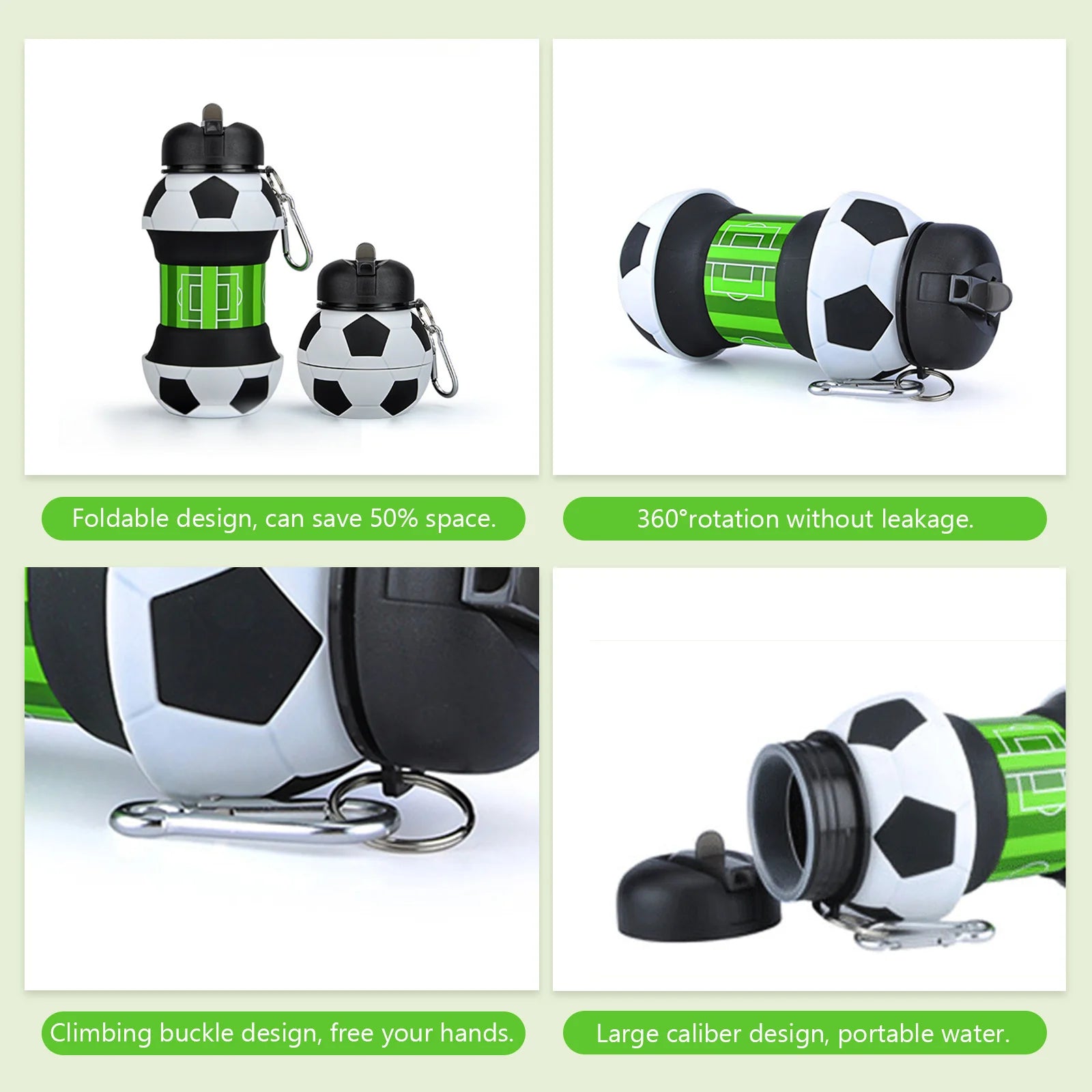 Collapsible Silicon Soccer Style Watter Bottle