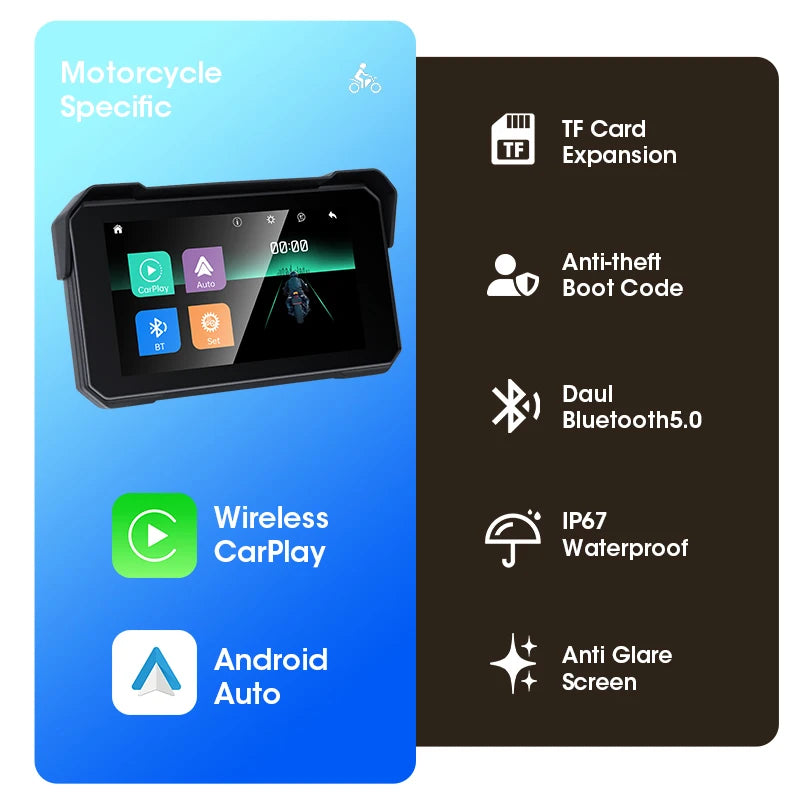 Waterproof Motorcycle Android Wireless Carplay