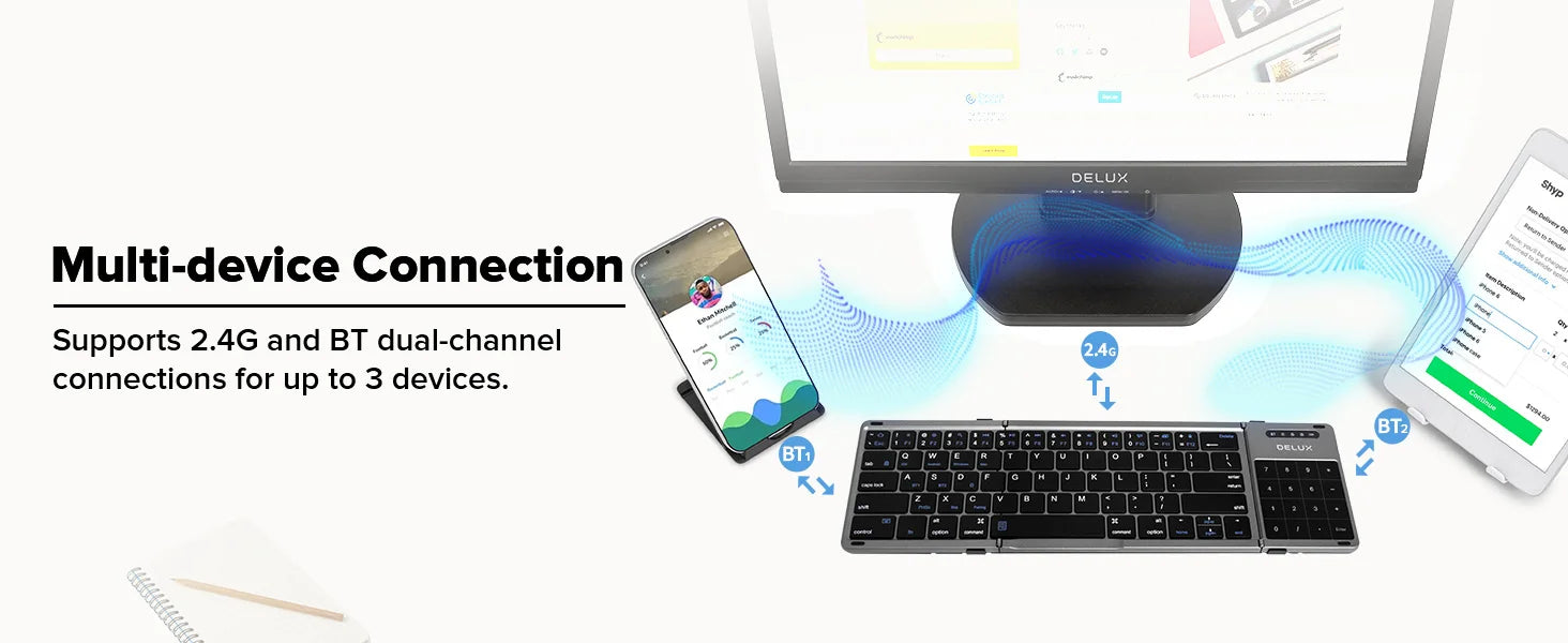 2 in 1 Touchpad Bluetooth Foldable Keyboard