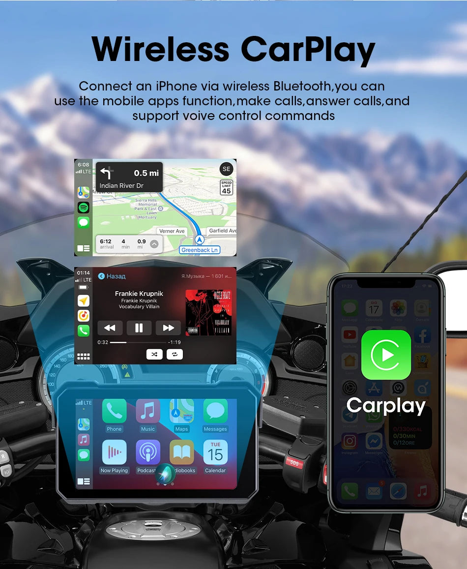 Waterproof Motorcycle Android Wireless Carplay