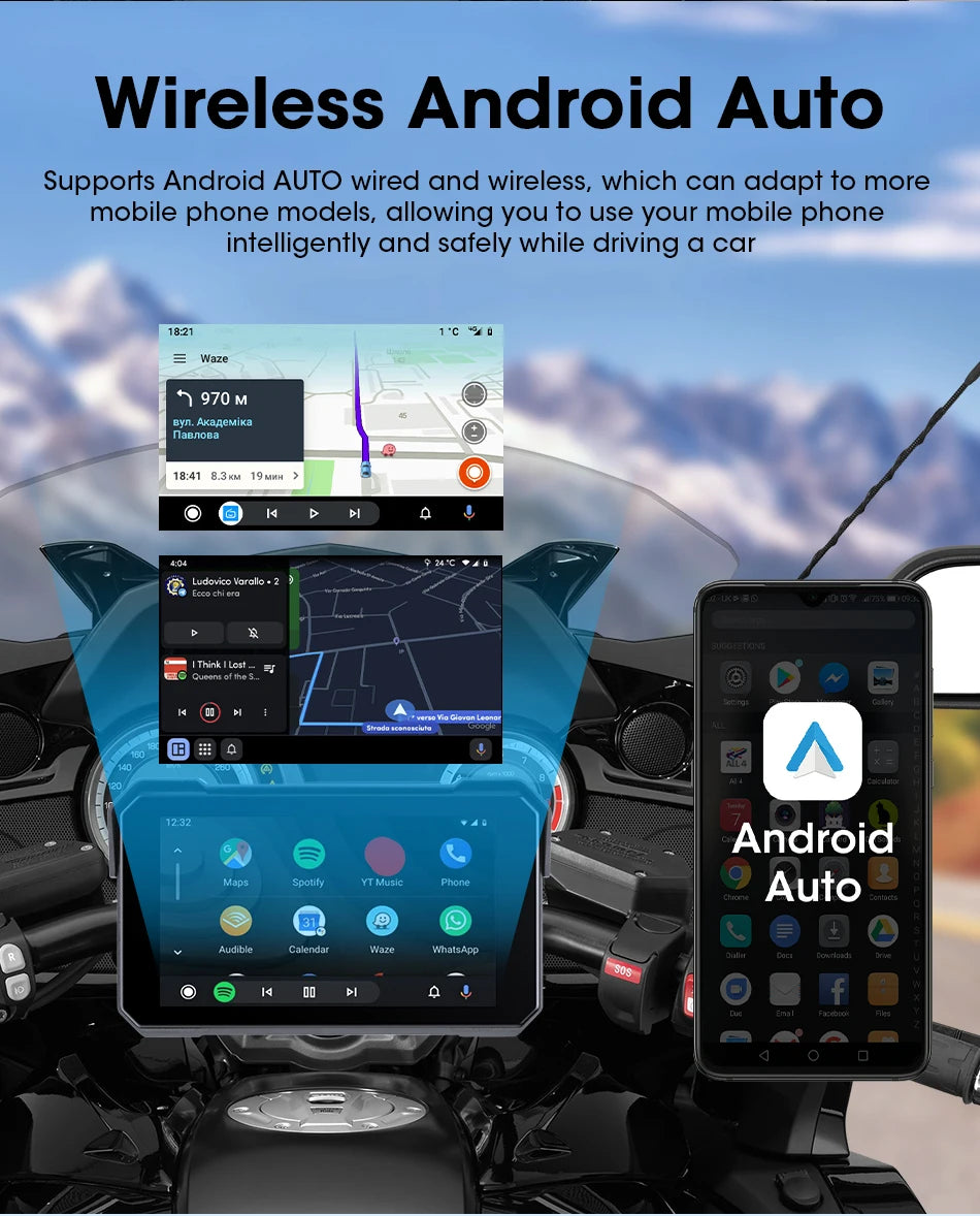 Waterproof Motorcycle Android Wireless Carplay
