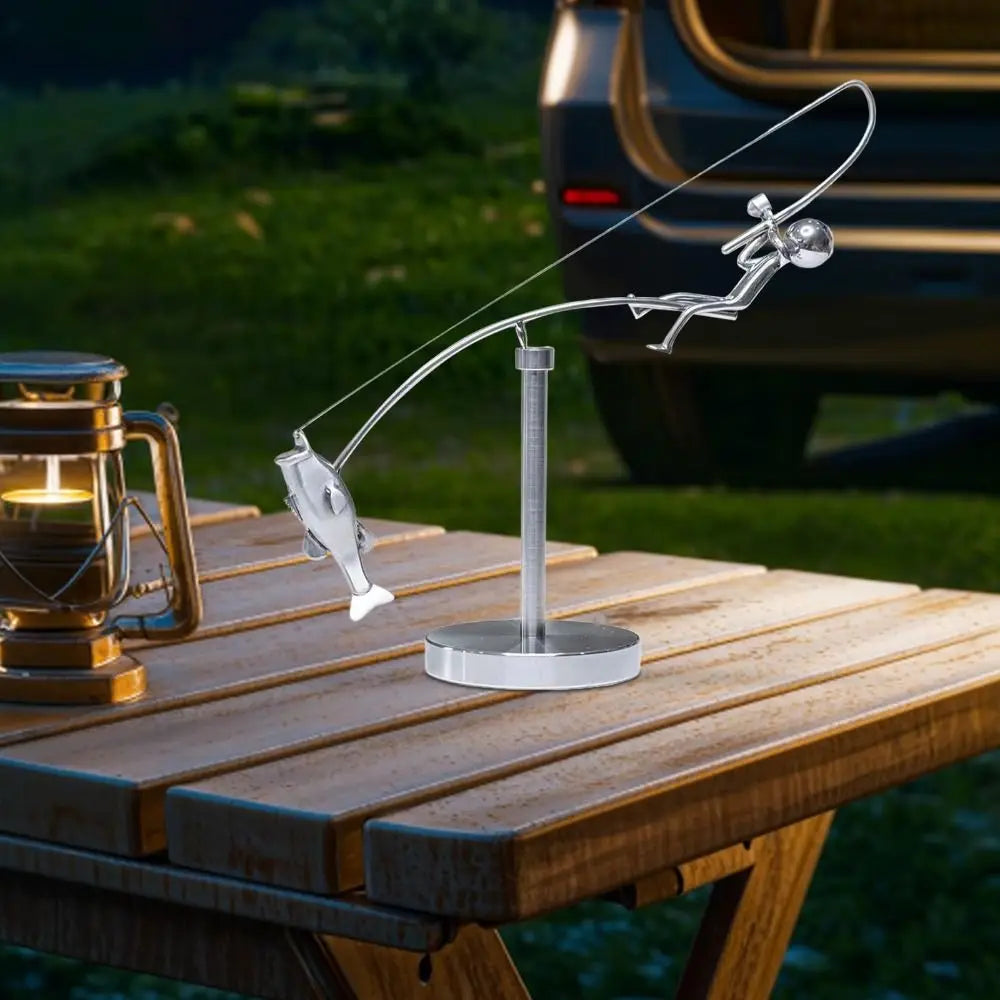 Handmade Kinetic Fishing Sculpture