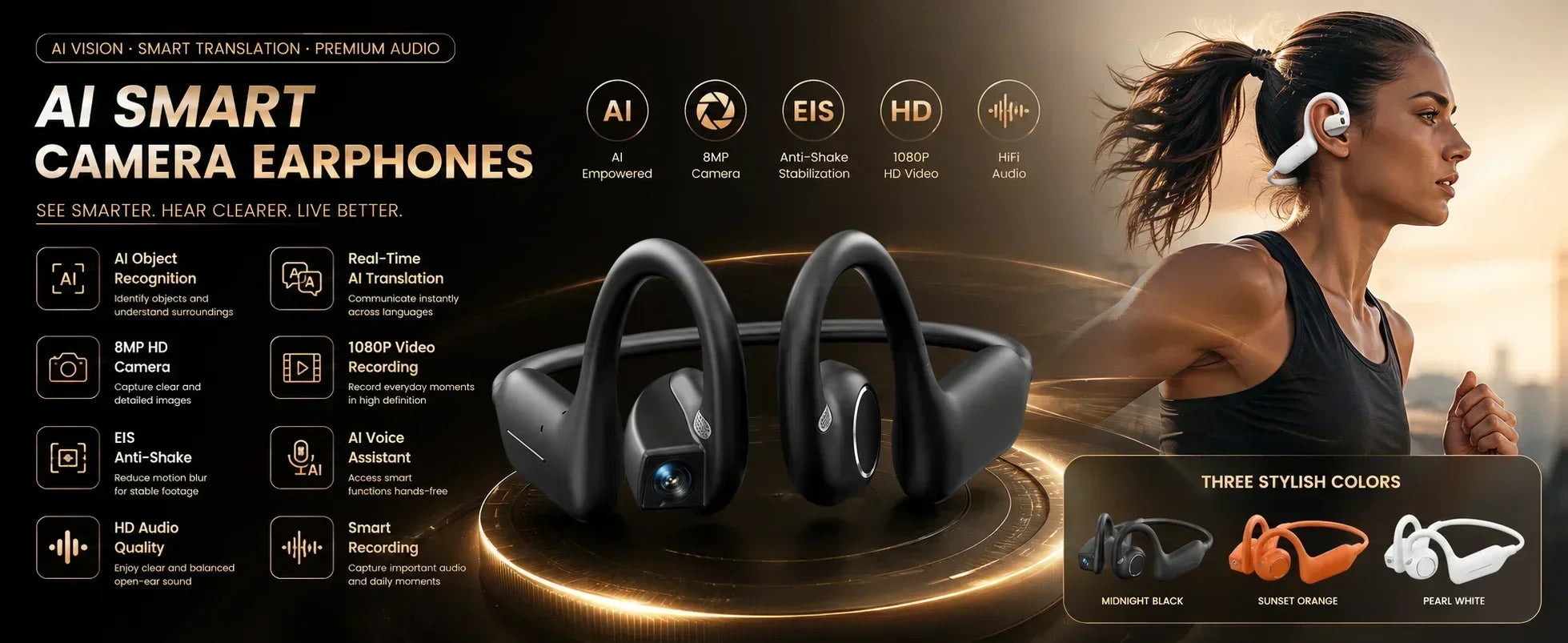 Smart AI Camera Bluetooth Headphones