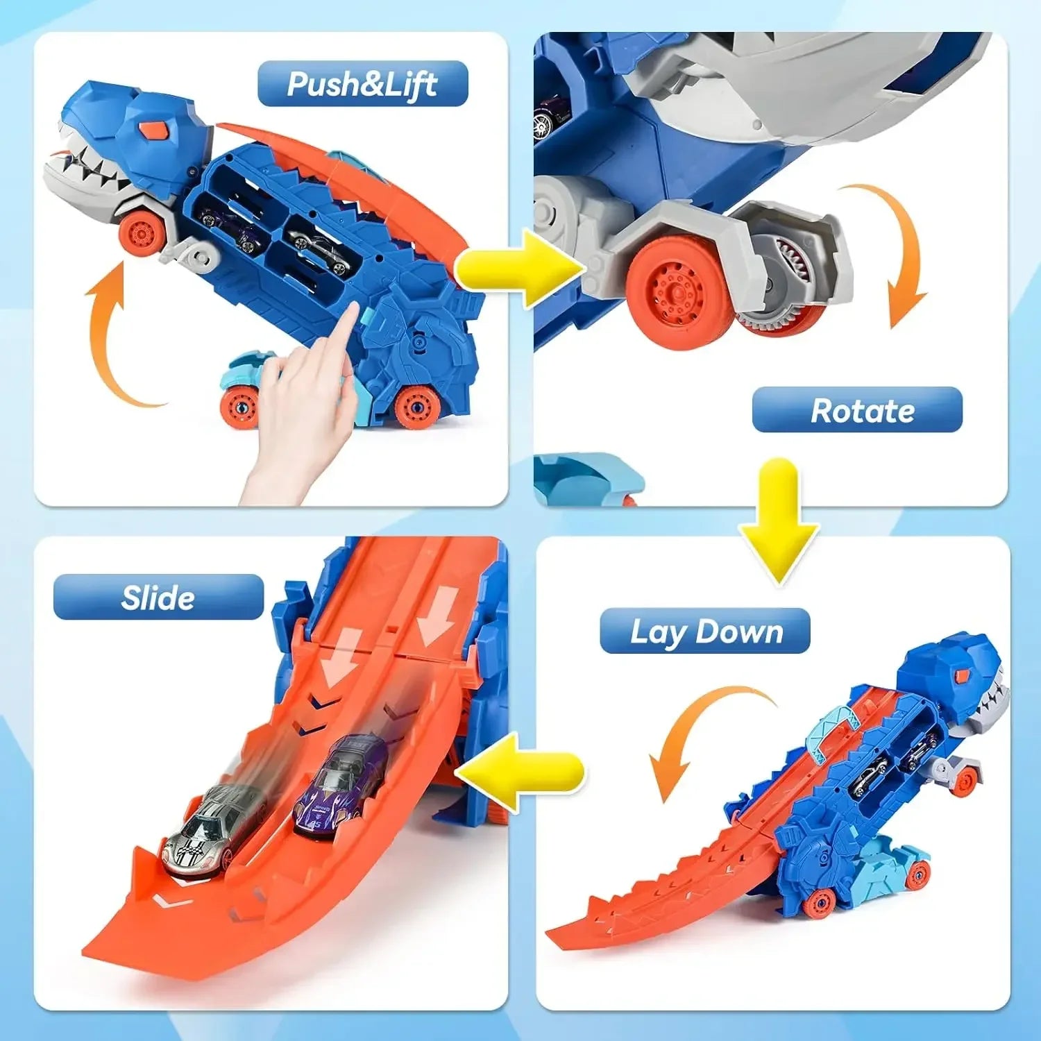 Dinosaur Truck with Foldable Sliding Race Track