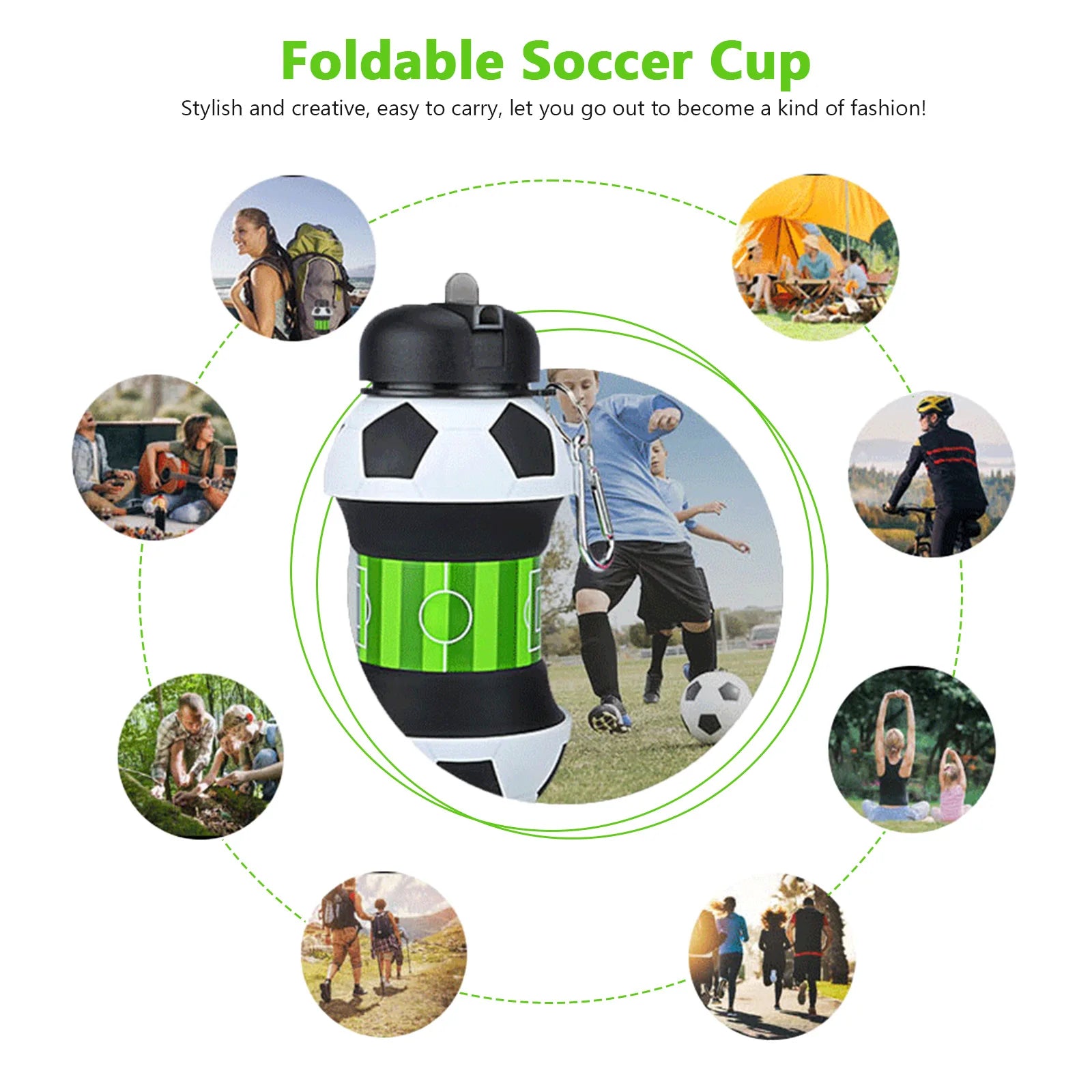 Collapsible Silicon Soccer Style Watter Bottle