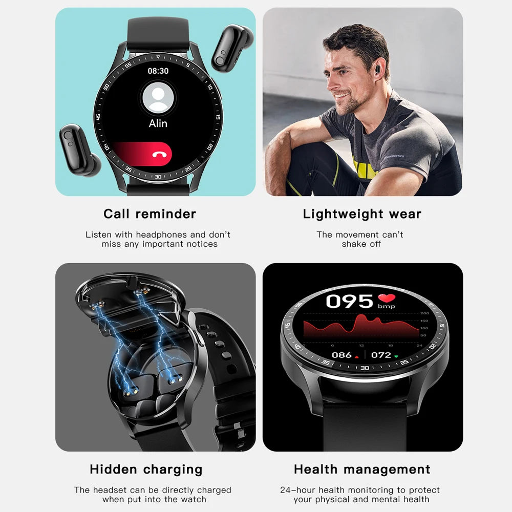 Two In One Smart Watch With Bluetooth Earbuds