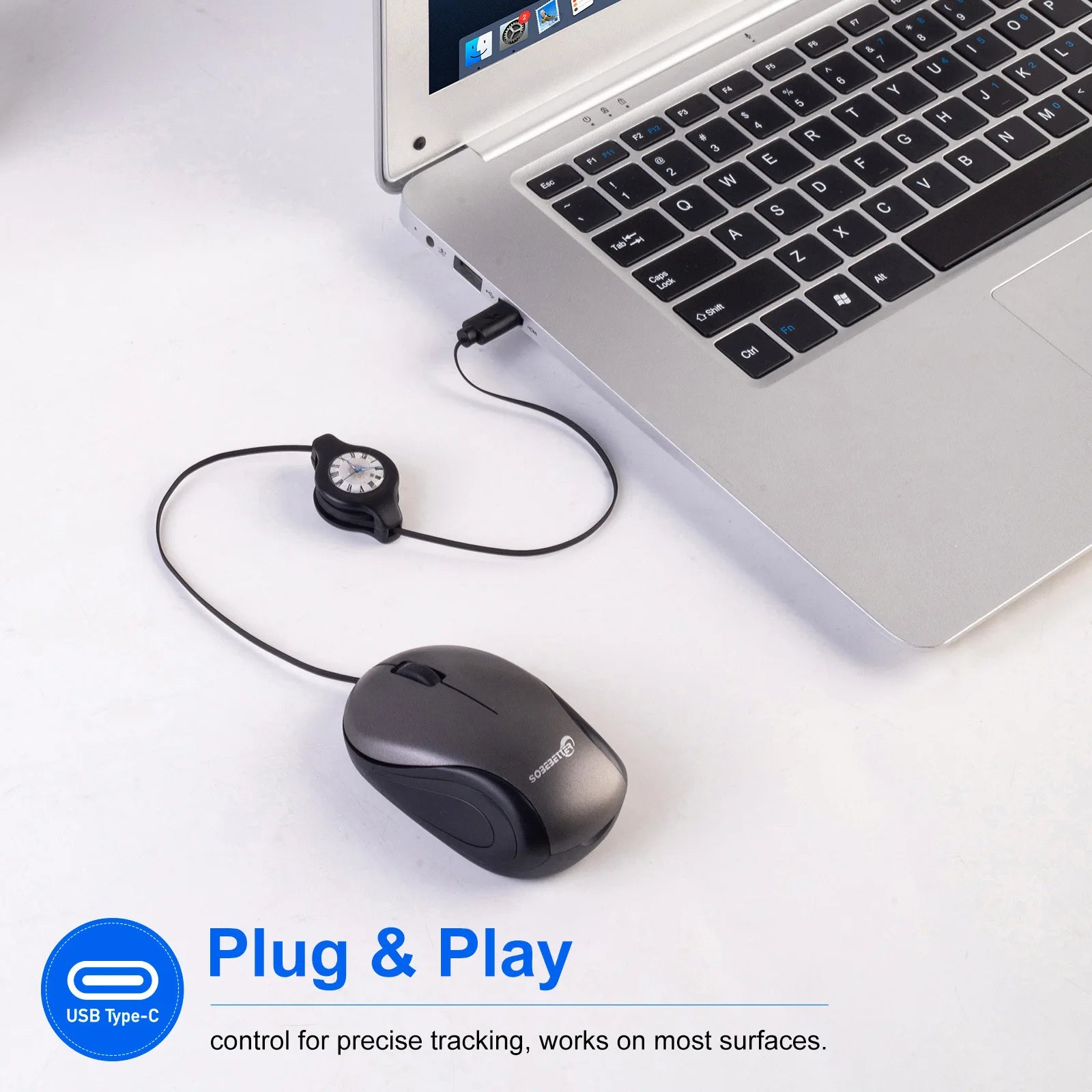 Portable USB Type C Retractable Mouse