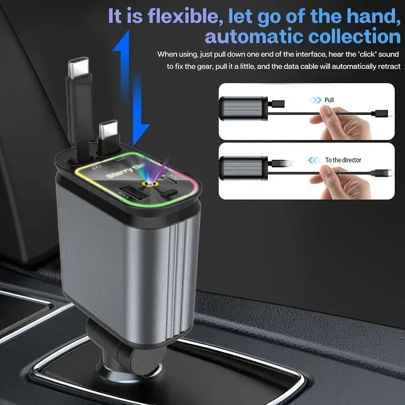 Car Retractable 4 in 1 Fast Charger With Roof Lighting