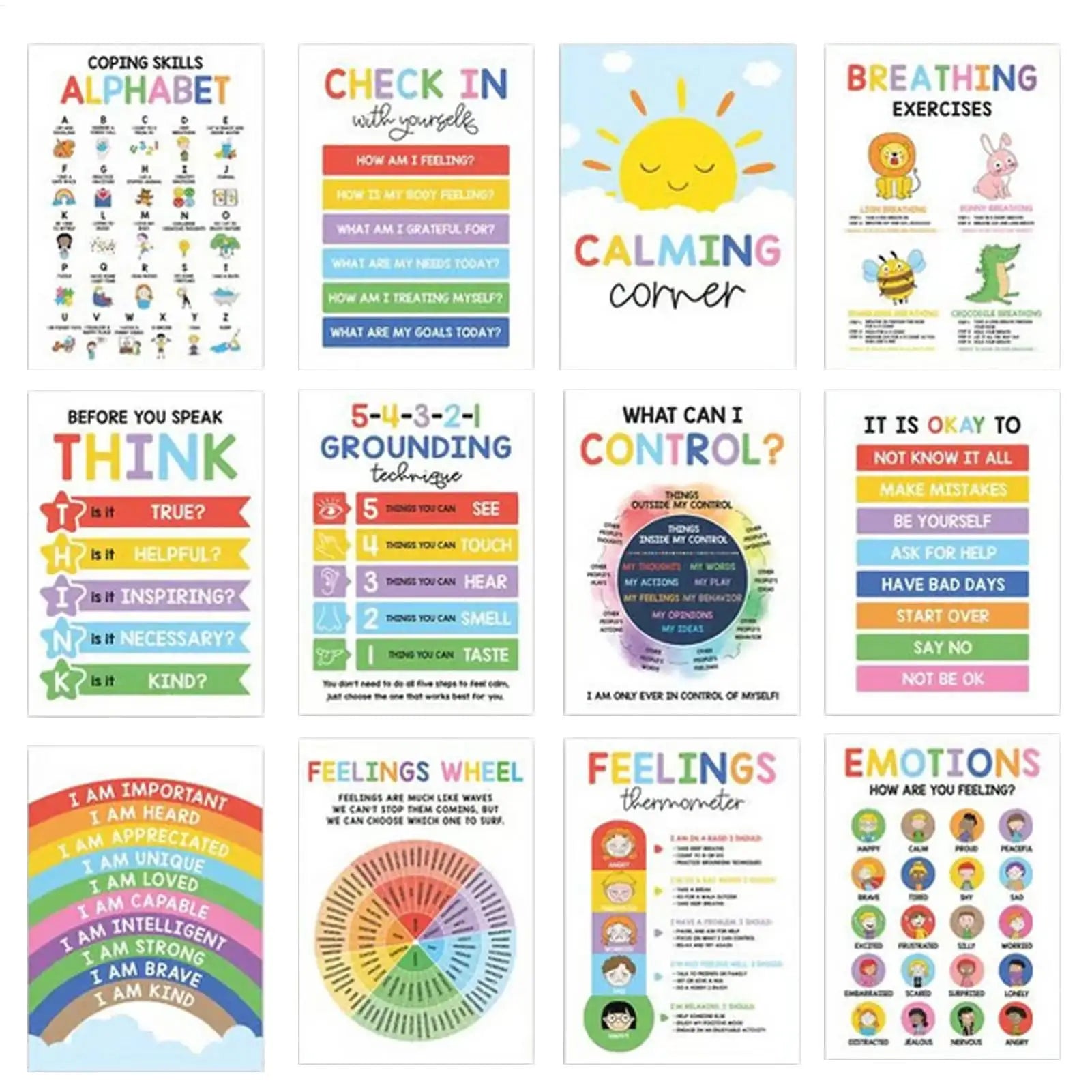 12pcs Calming Corner Posters For Kids Mental Health