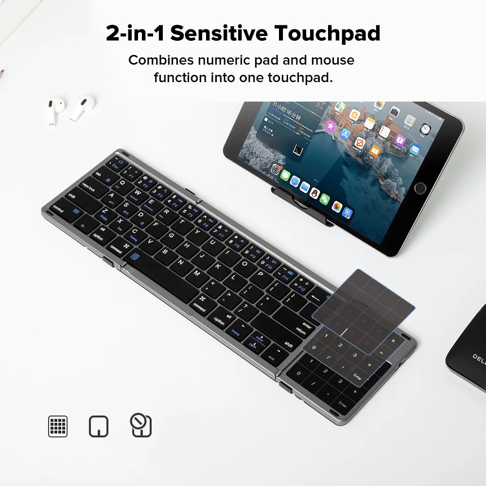 2 in 1 Touchpad Bluetooth Foldable Keyboard