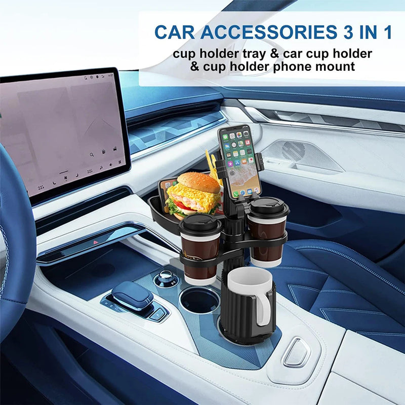 3 In 1 Adjustable Car Cup Tray with Phone Holder