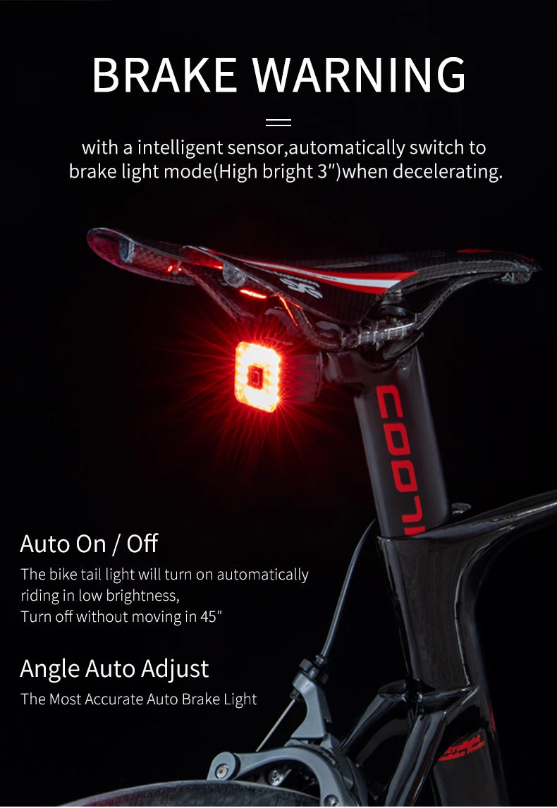 USB Smart Bicycle Brake Tail Light