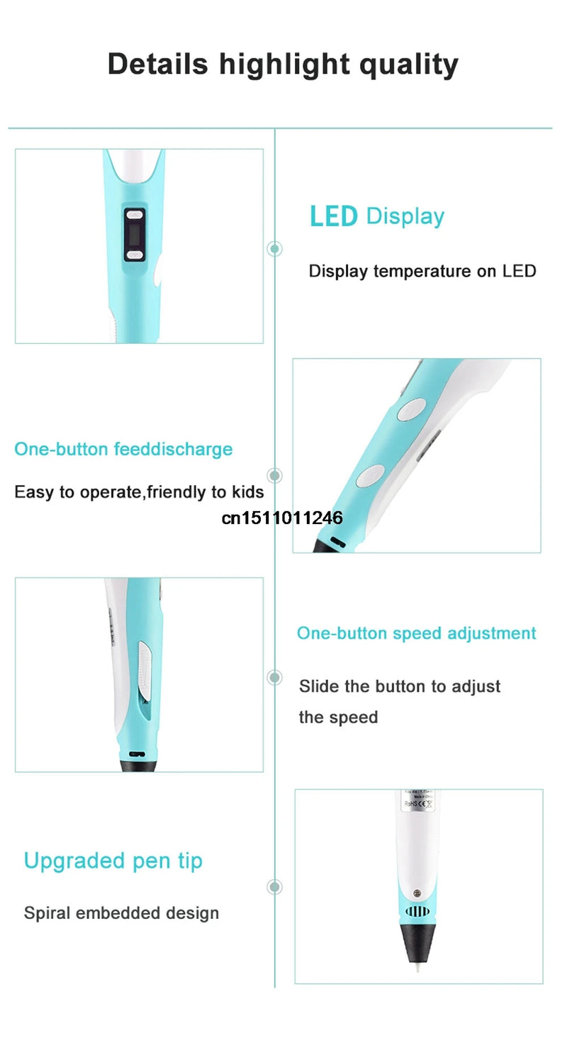 3D Drawing Printing Pen with LCD Screen