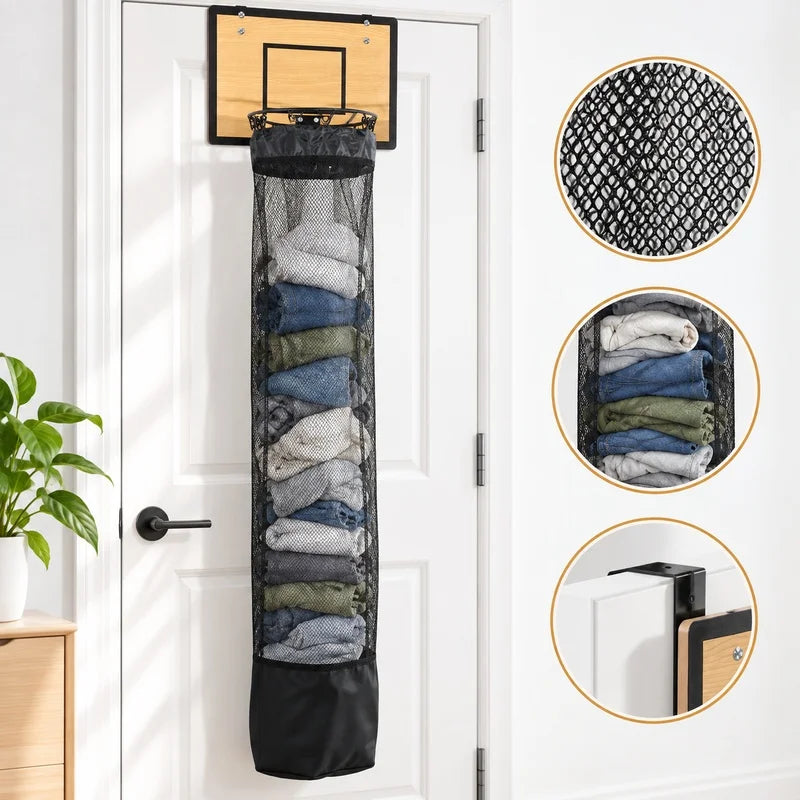 Wooden Basketball Hoop Laundry Hamper