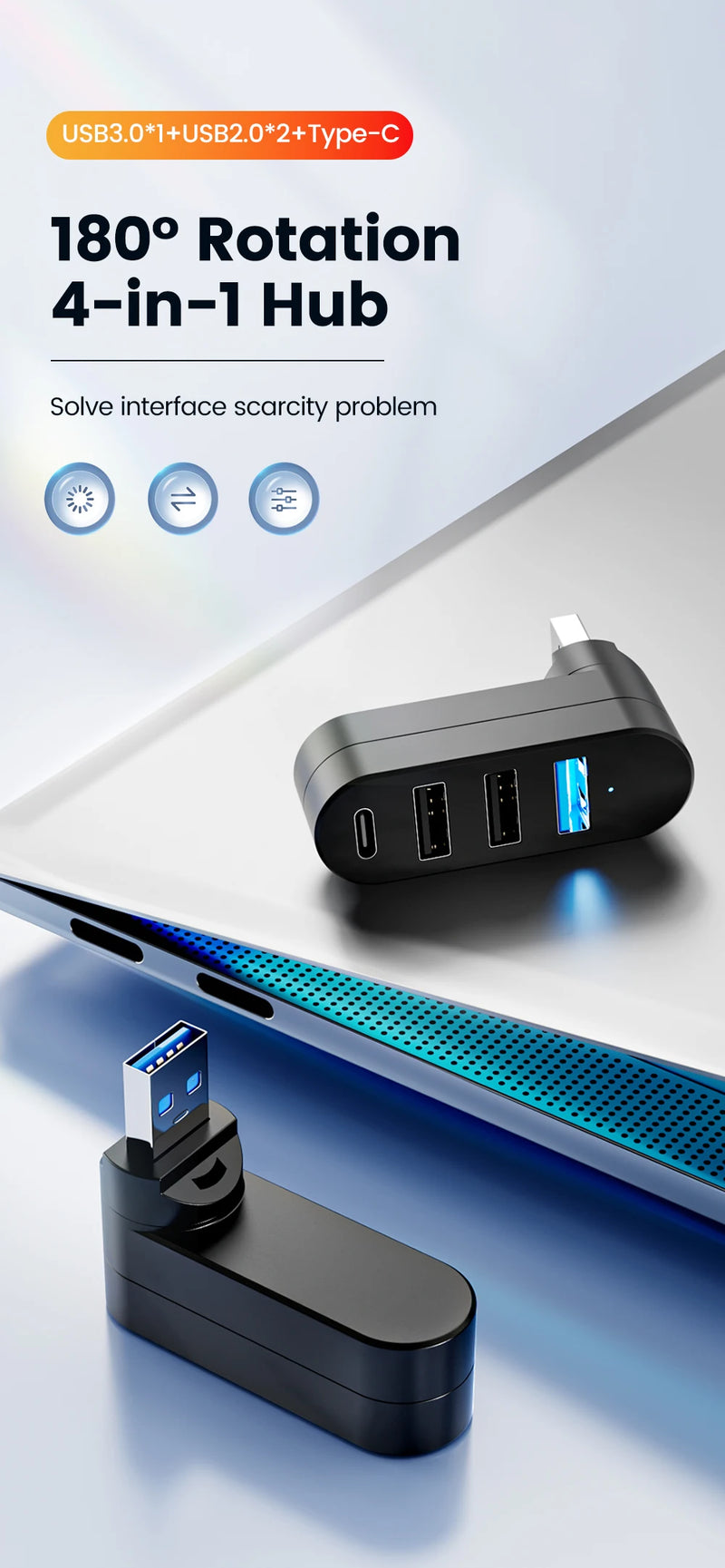 Mini 180° Rotatable USB Hub