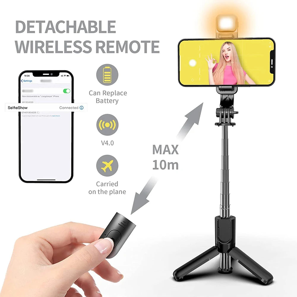 Bluetooth Selfie Stick Tripod with Fill Light