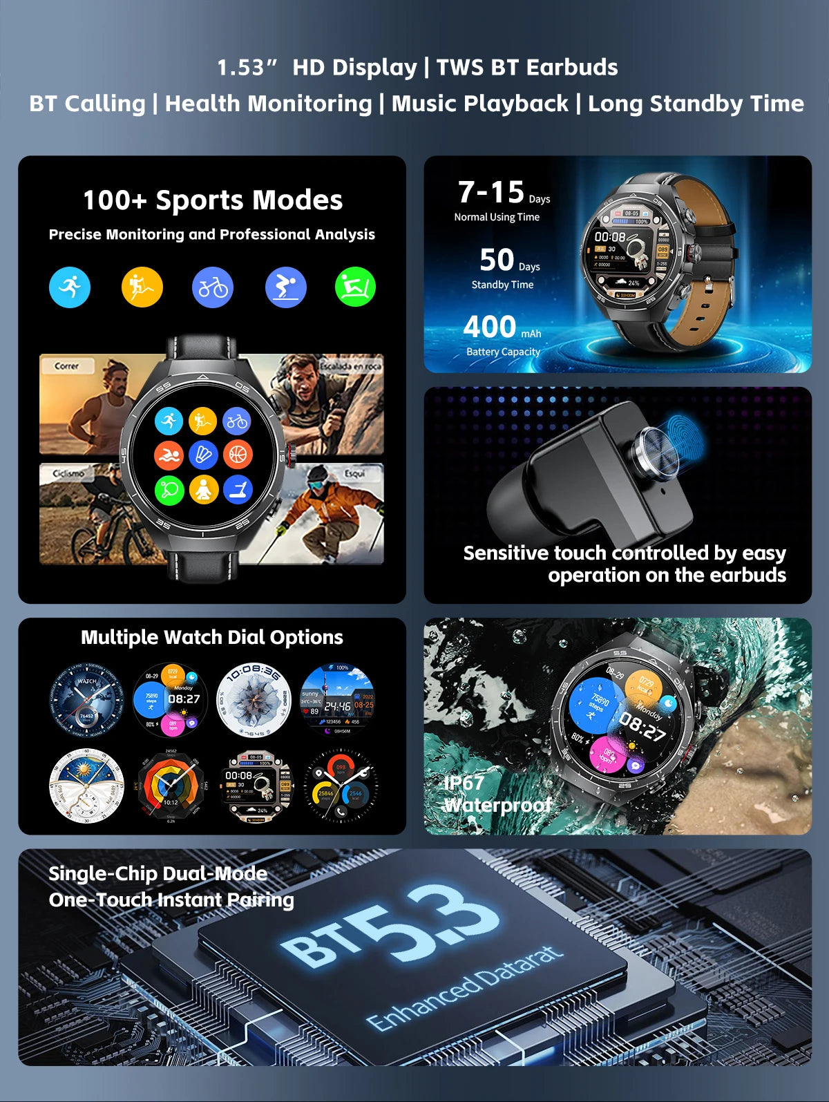 Smart Two-in-one Bluetooth Watch