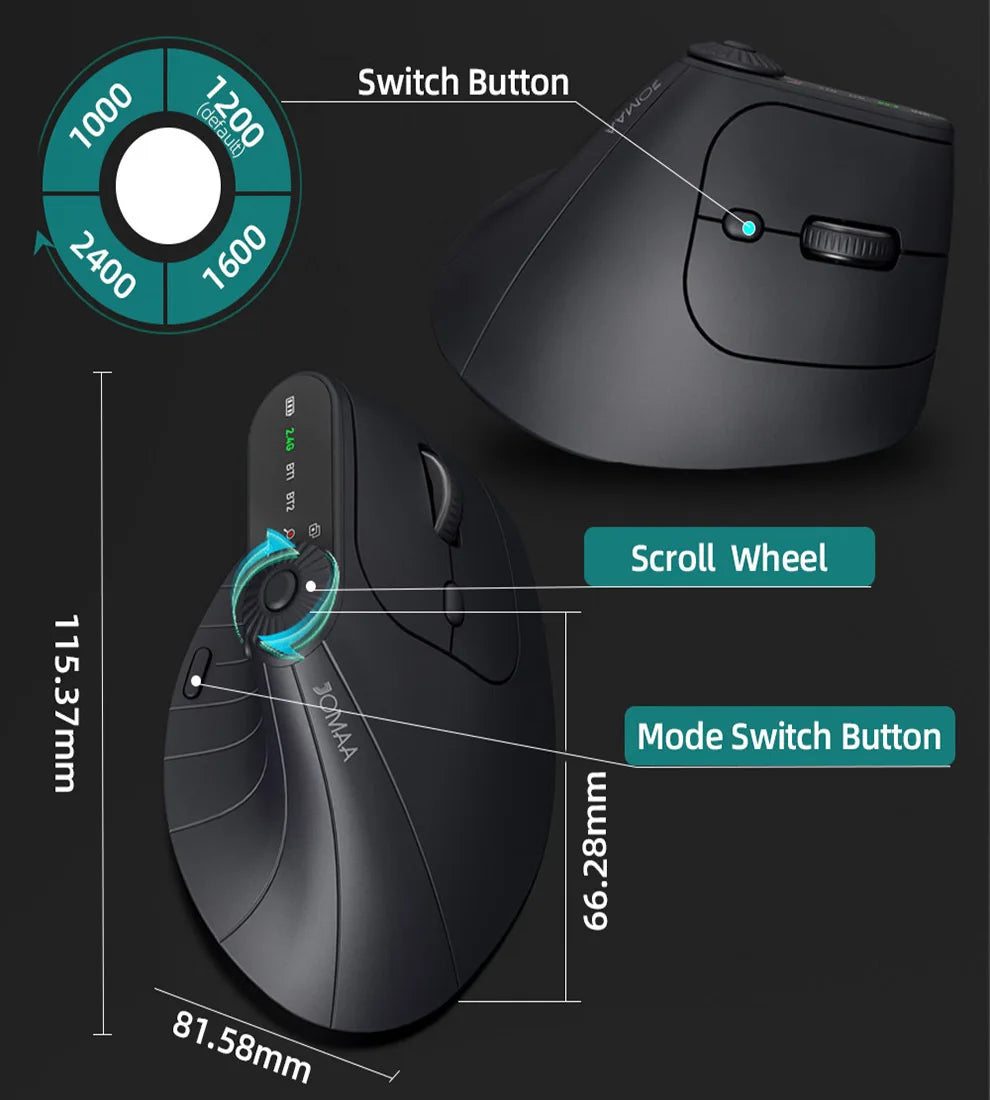Ergonomic Vertical Wireless Mouse With Adjustment Knob