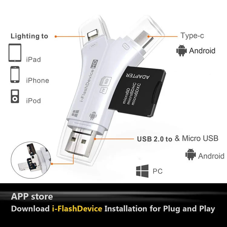 4 In 1 Flash Drive Card Reader