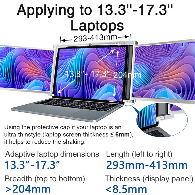 Portable Laptop Expansion Tri-screen Monitor