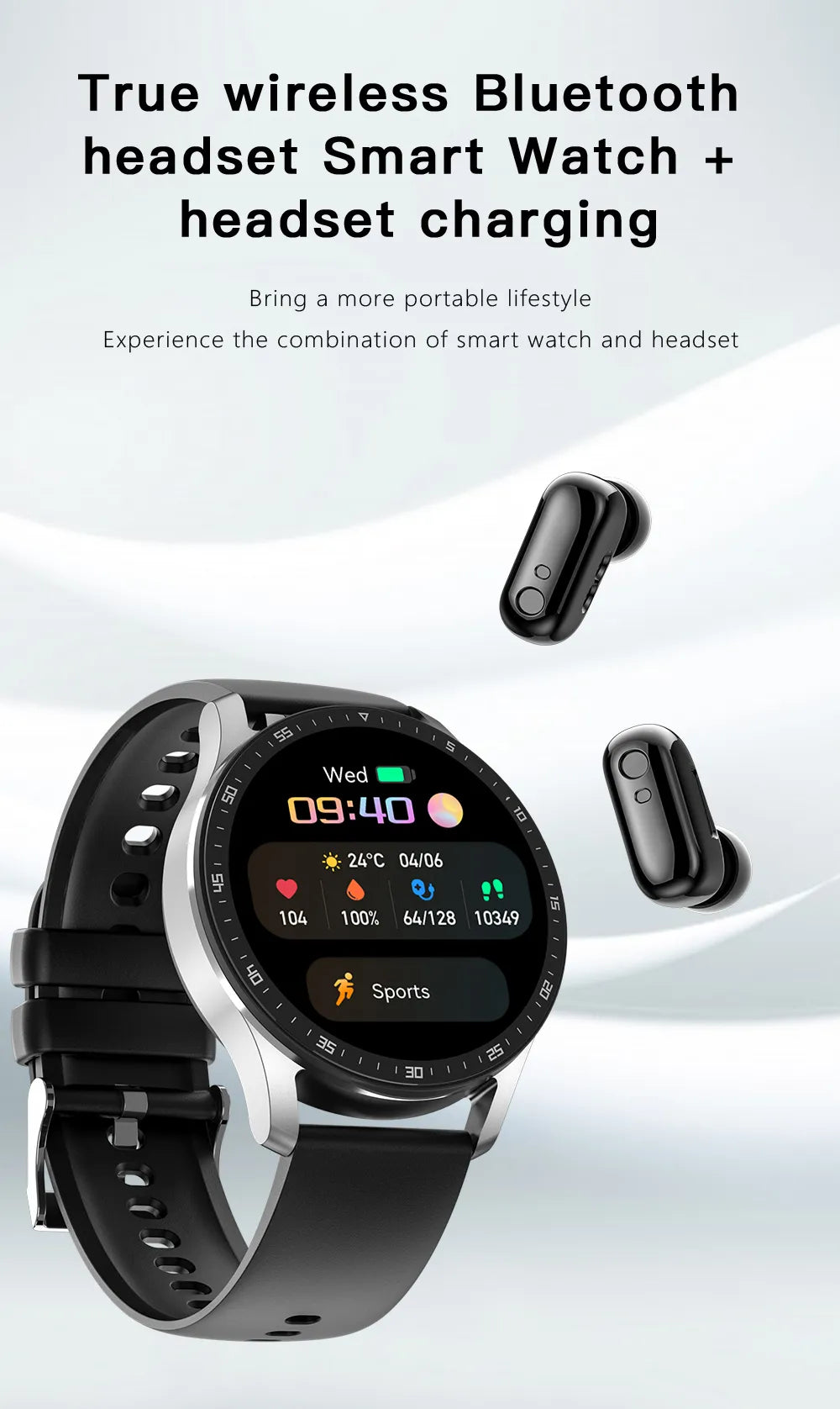 Two In One  Smart Watch With Bluetooth Earbuds