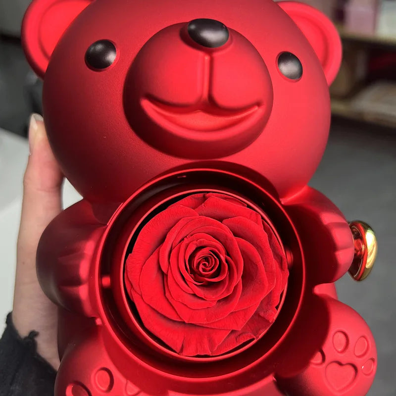 Rose Hugging Bear Gift Box With Necklace