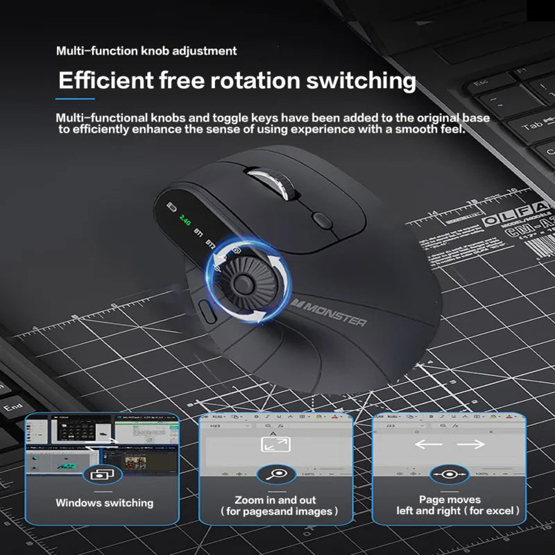 Ergonomic Vertical Wireless Mouse With Adjustment Knob