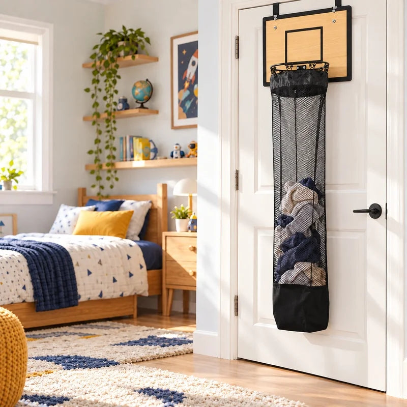 Wooden Basketball Hoop Laundry Hamper