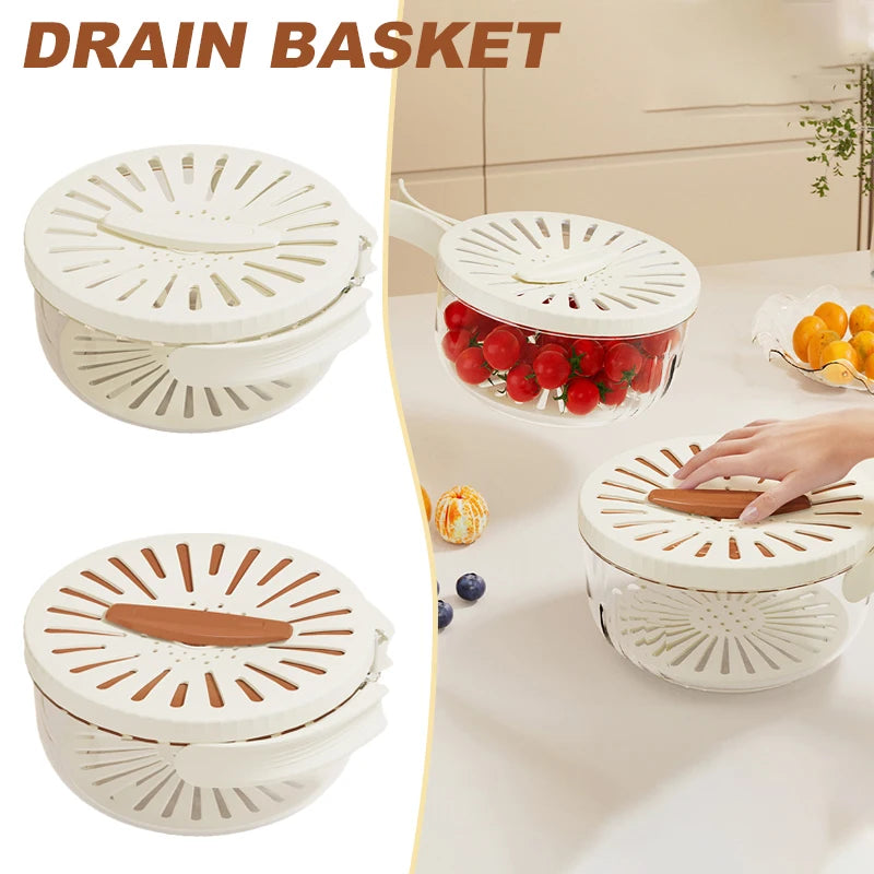 Foldable Handle Drain Basket with Lid