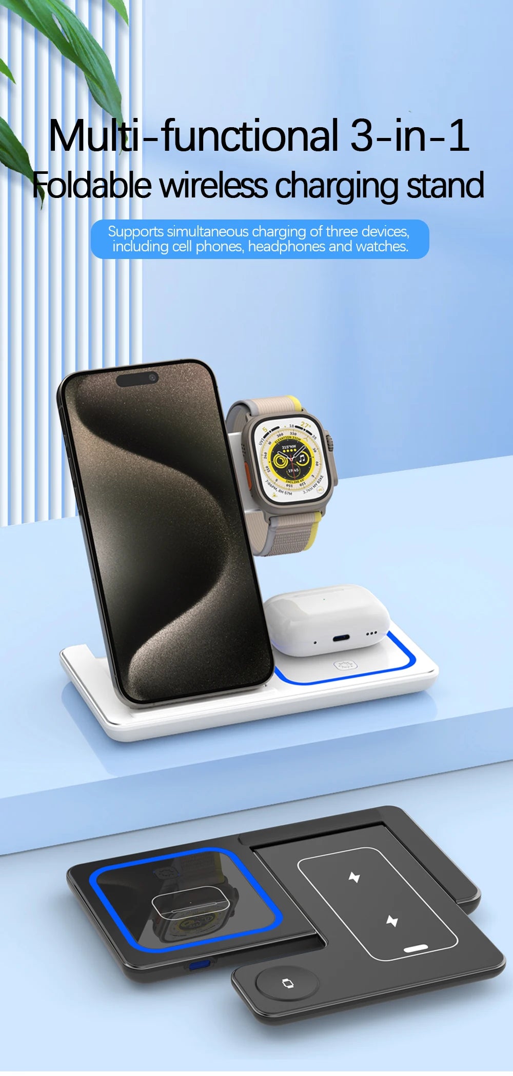 3 in 1 Foldable Wireless Charging Stand