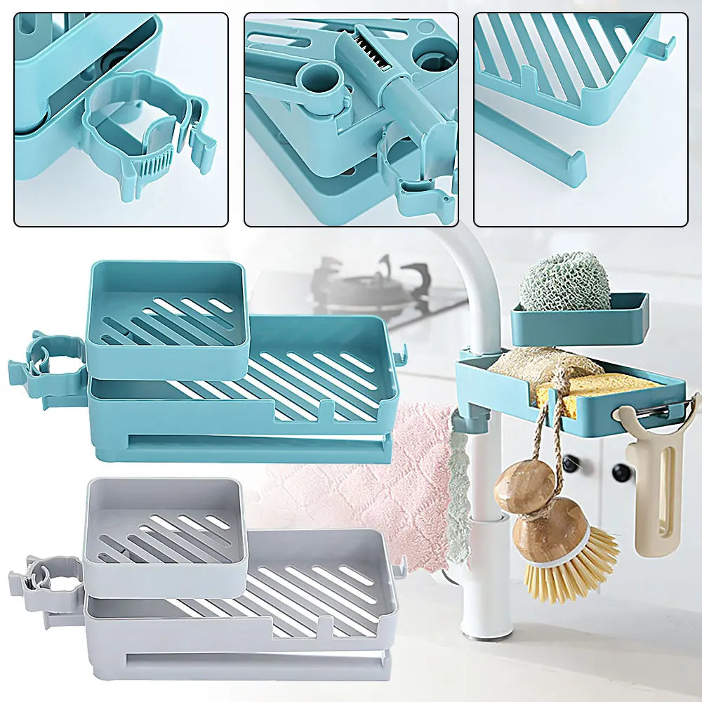 Double Floor Faucet Swivel Sponge Drain Rack