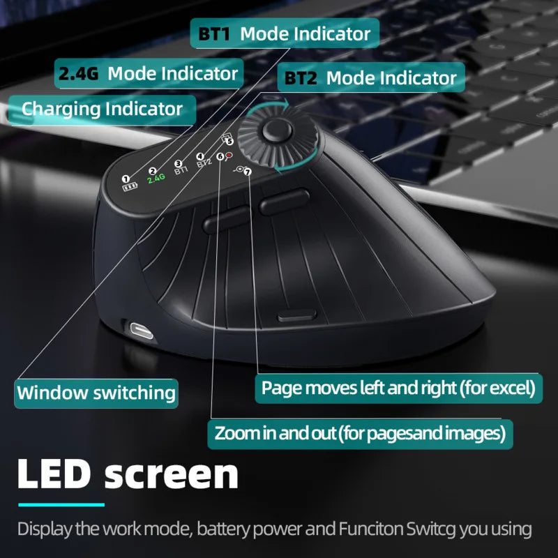 Ergonomic Vertical Wireless Mouse With Adjustment Knob