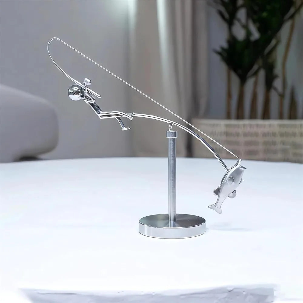 Handmade Kinetic Fishing Sculpture
