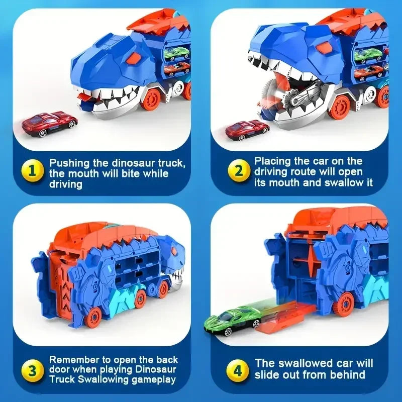 Dinosaur Truck with Foldable Sliding Race Track