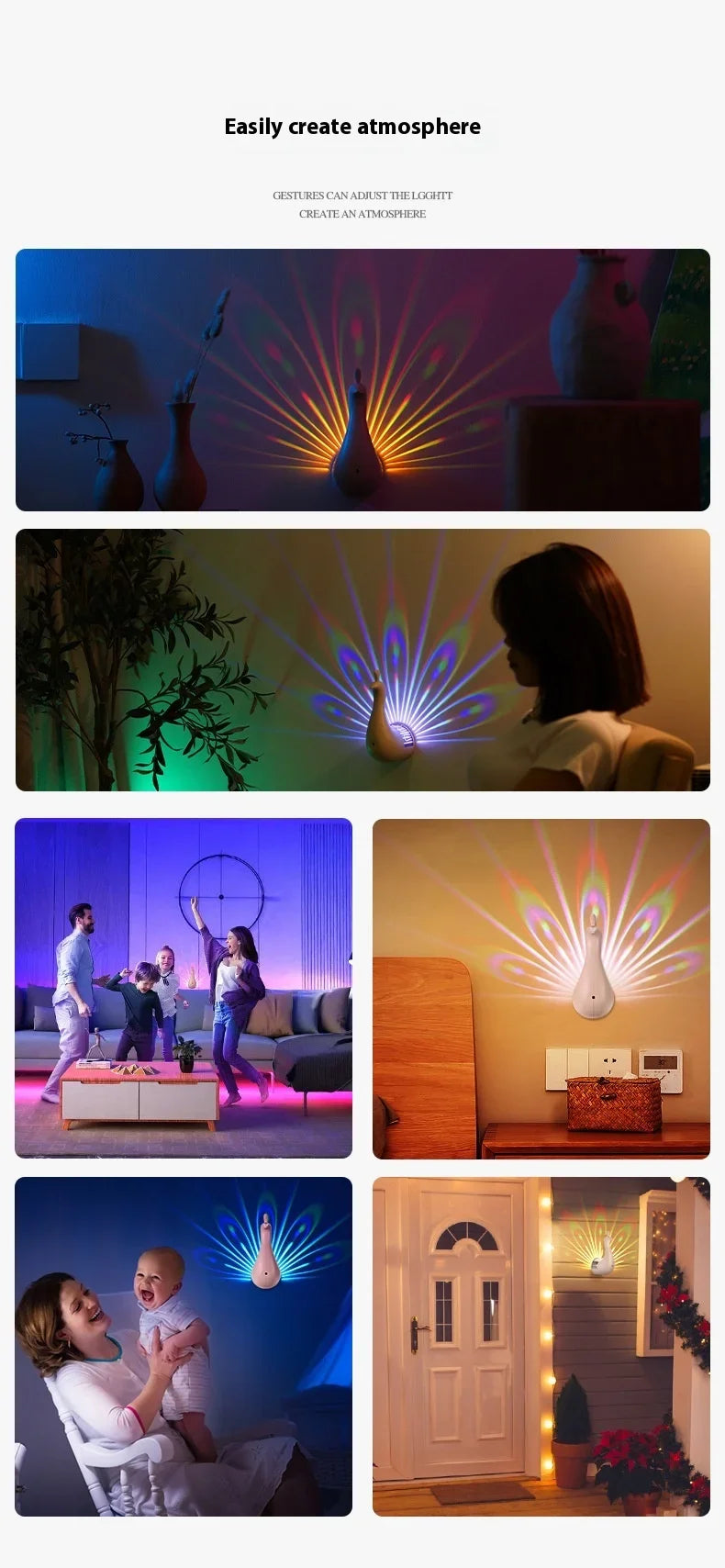 RC Colorful Peacock Wall Lamp