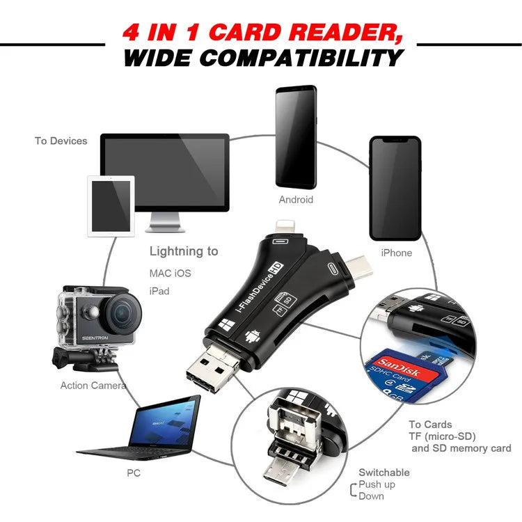 4 In 1 Flash Drive Card Reader