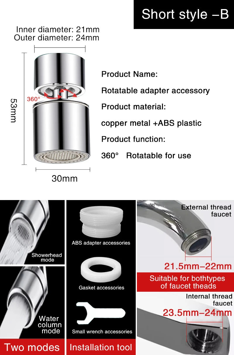 360° Rotatable Anti-Splash Faucet Sprayer