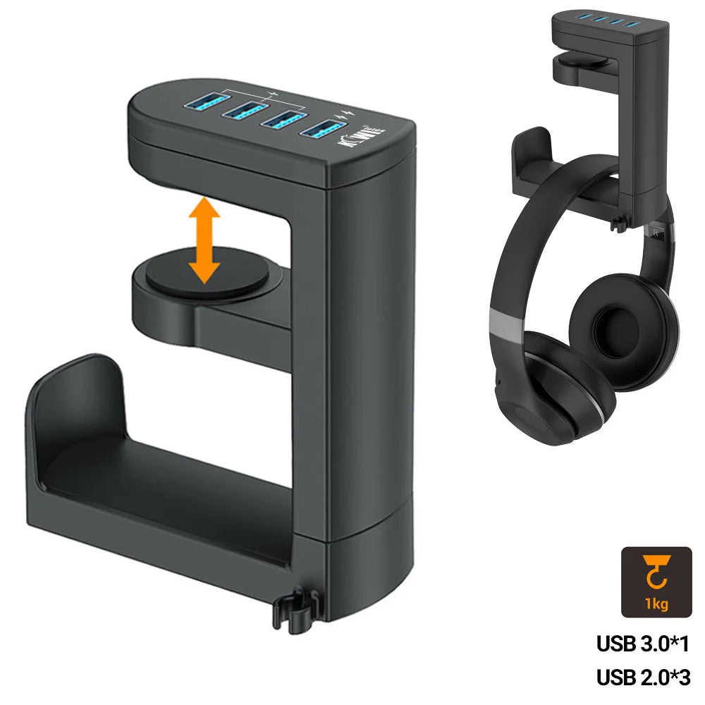 Headphone Stand with 4 USB Port 360° Rotating Clamp
