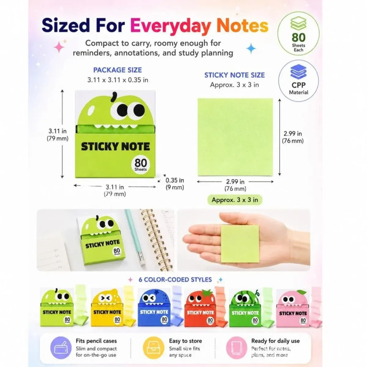 Self-Adhesive Glitter Transparent Sticky Notes