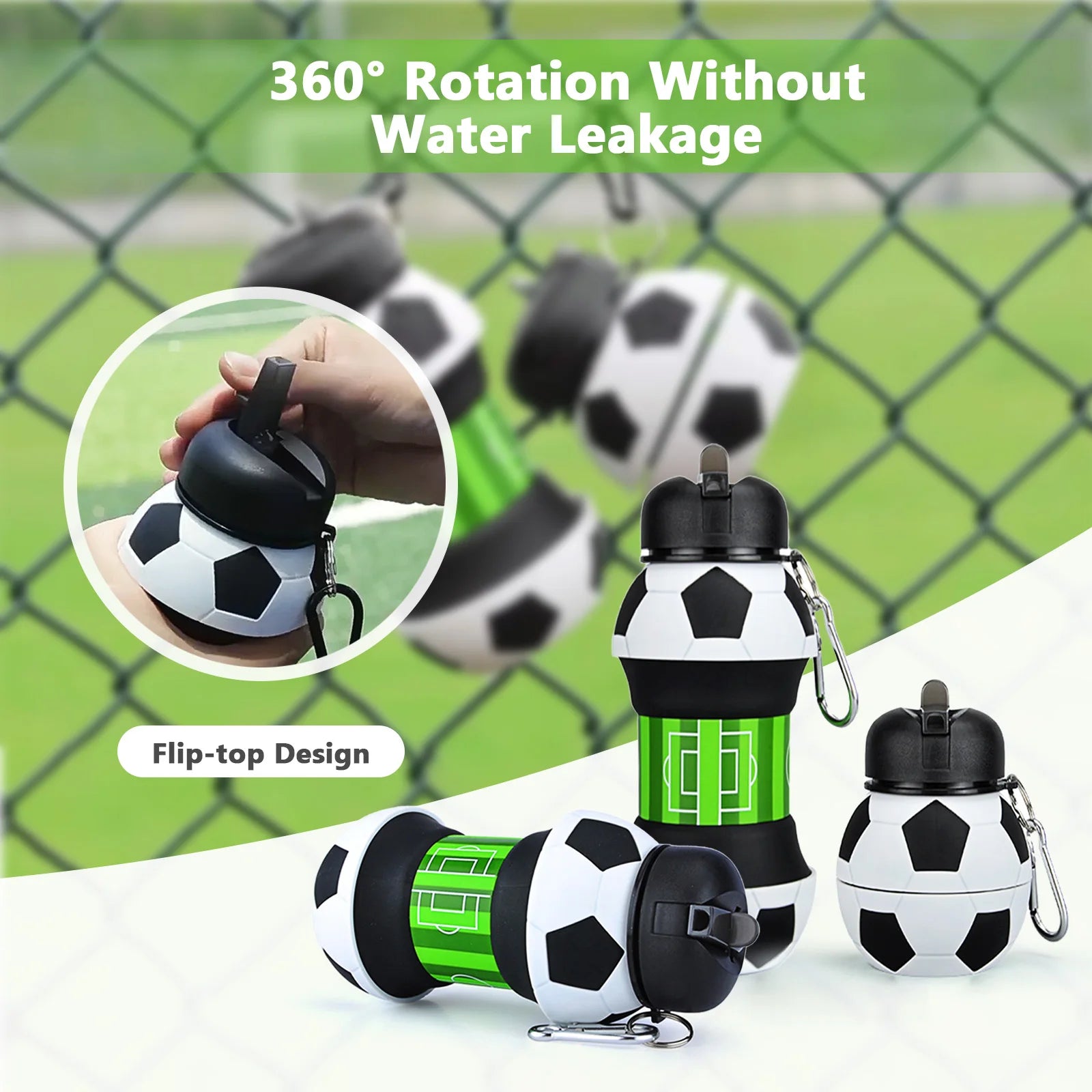 Collapsible Silicon Soccer Style Watter Bottle