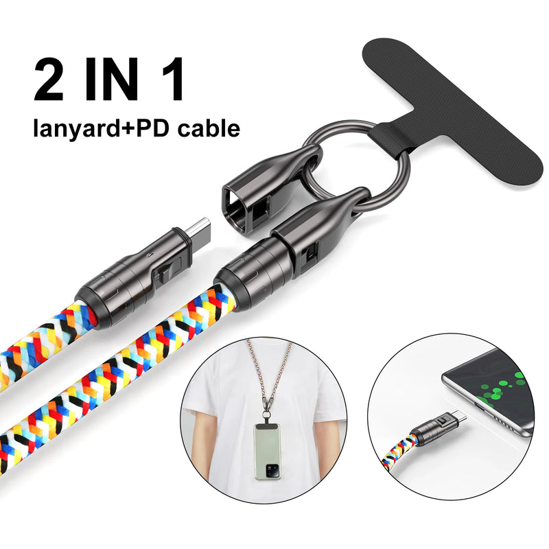 2 In 1 Lanyard Strap Fast Charging Cable