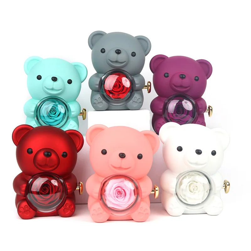 Rose Hugging Bear Gift Box With Necklace